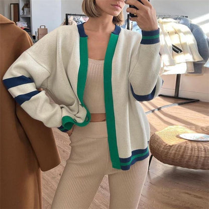 Cardigan Décontracté en Couleurs Contrastées – Style Moderne et Confort Casual