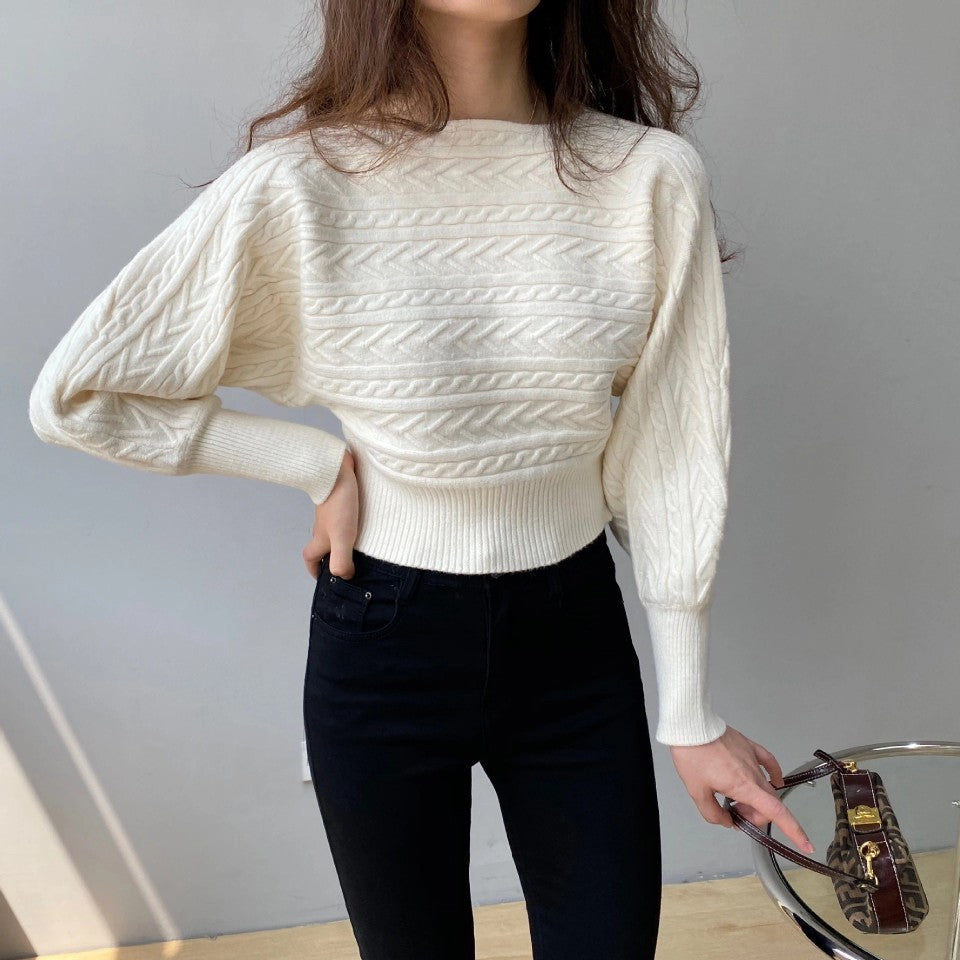 Pull Femme à Col Rond – Pull Court Décontracté au Style Féminin - Taille unique