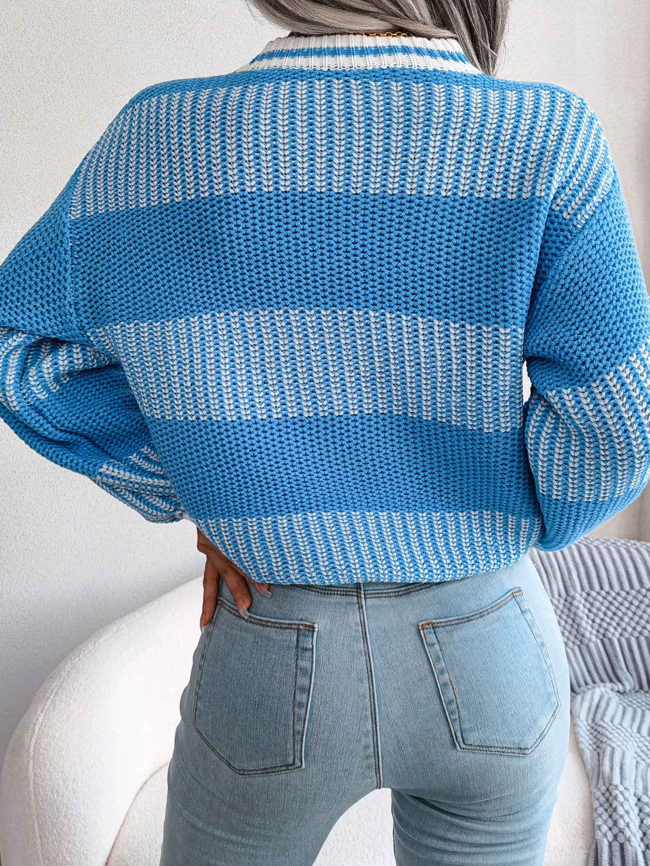 Two-Tone Crewneck Dropped Shoulder Sweater