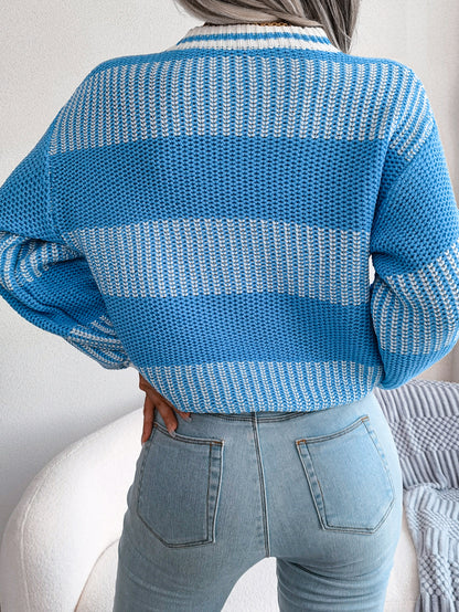 Two-Tone Crewneck Dropped Shoulder Sweater