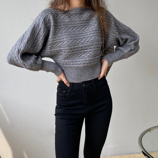 Pull Femme à Col Rond – Pull Court Décontracté au Style Féminin - Taille unique