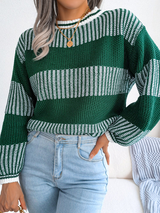 Two-Tone Crewneck Dropped Shoulder Sweater