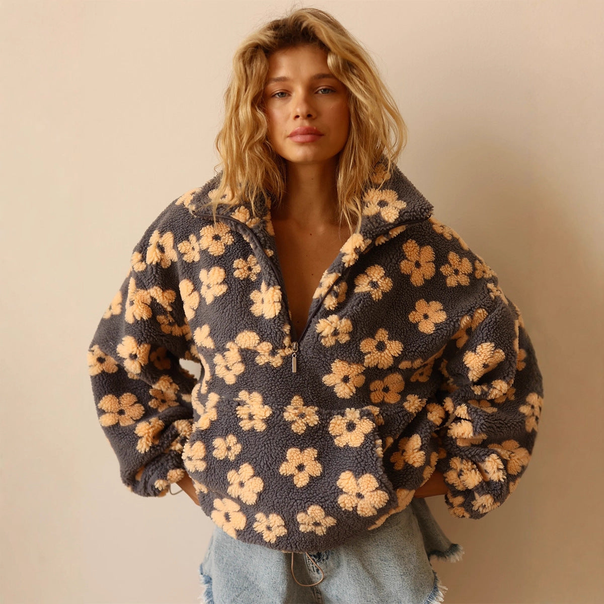 Trendy Floral Pullover Coat