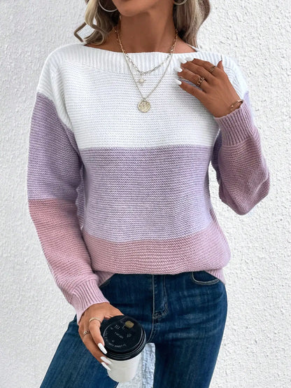 Pull Patchwork Élégant à Trois Couleurs pour Femmes - Style Décontracté et Confortable