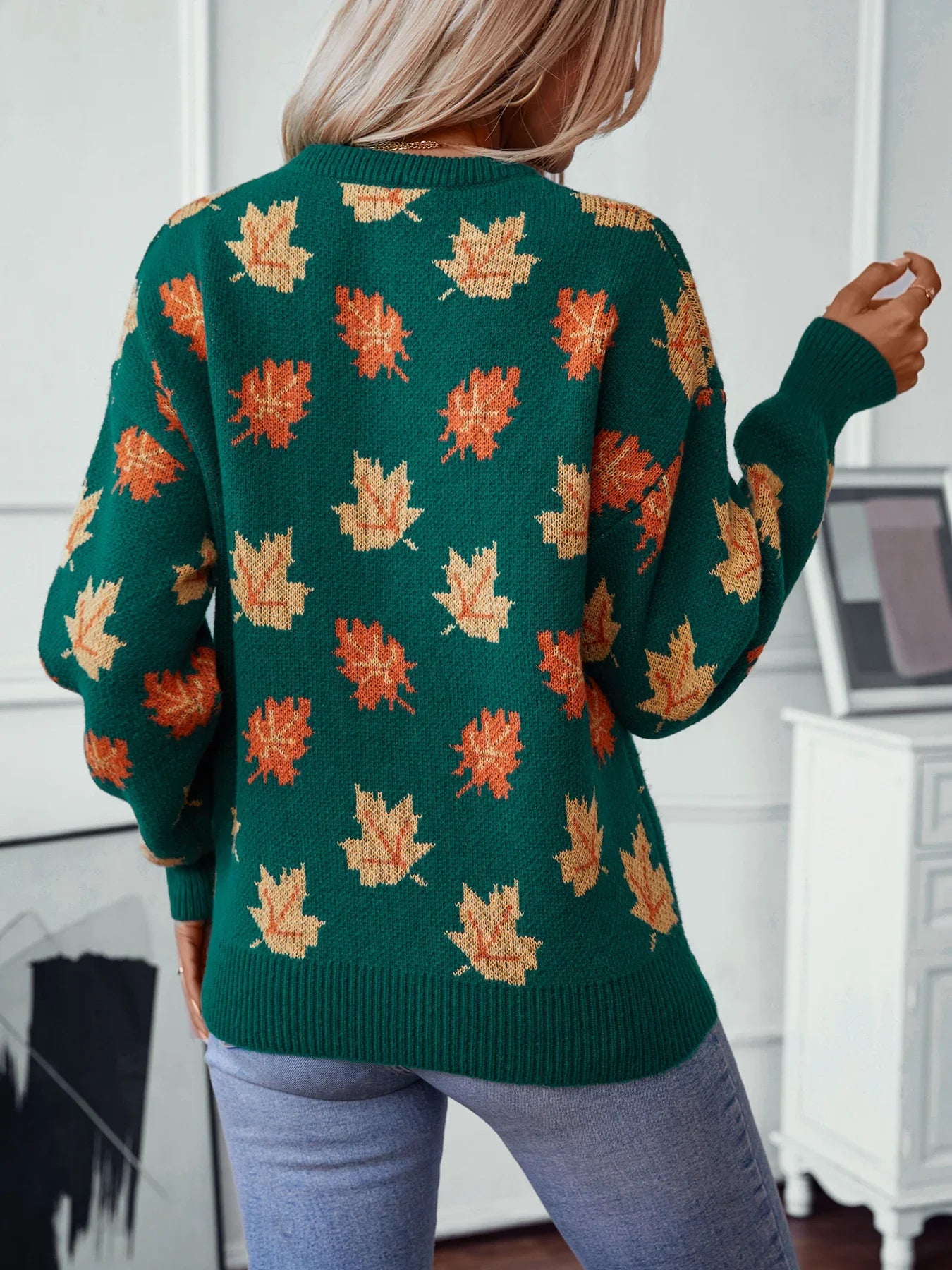 Pull en maille à motif feuille d'érable