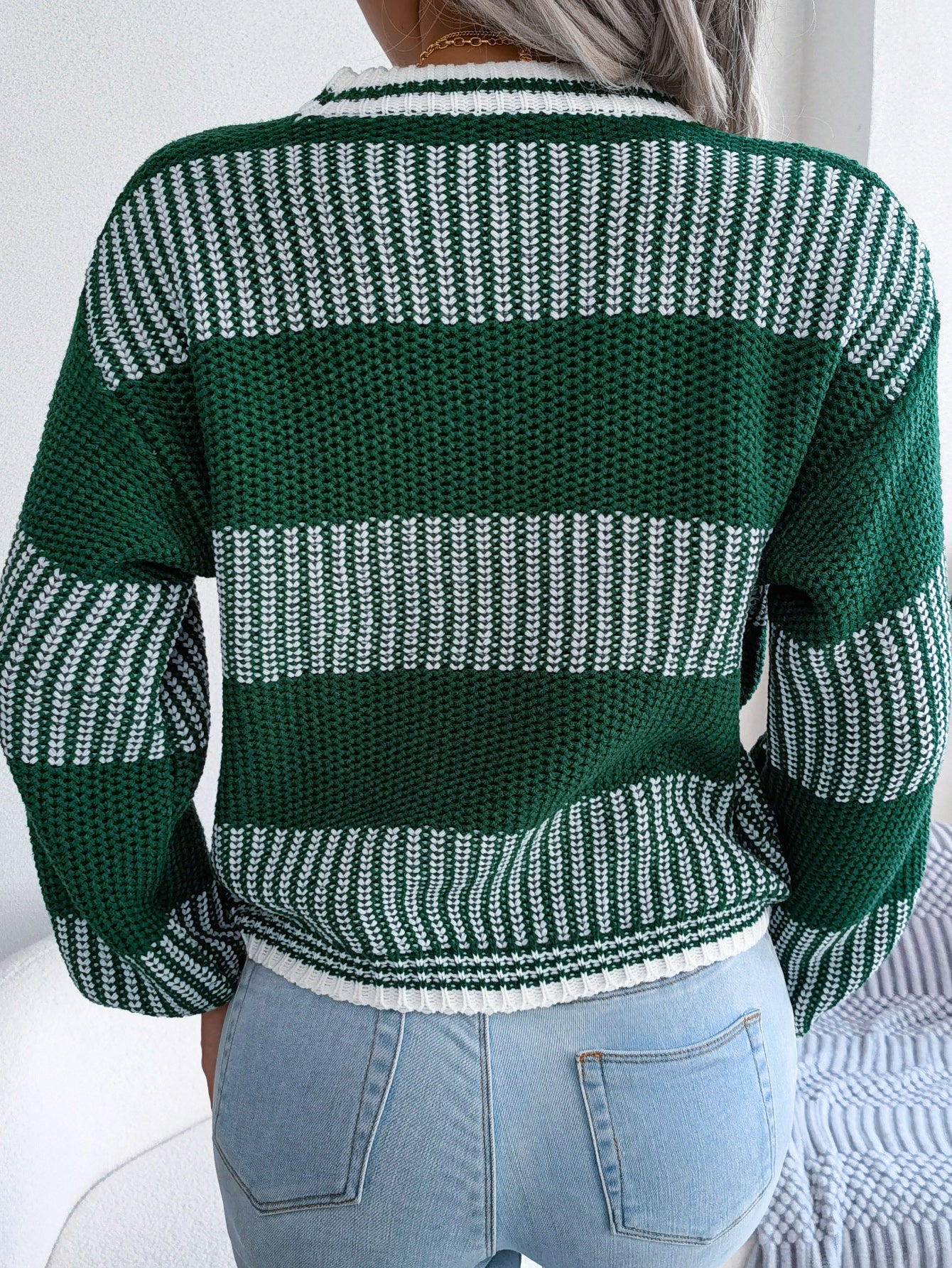 Two-Tone Crewneck Dropped Shoulder Sweater