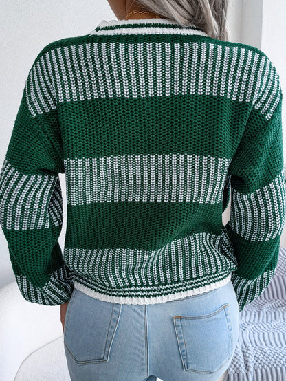 Two-Tone Crewneck Dropped Shoulder Sweater