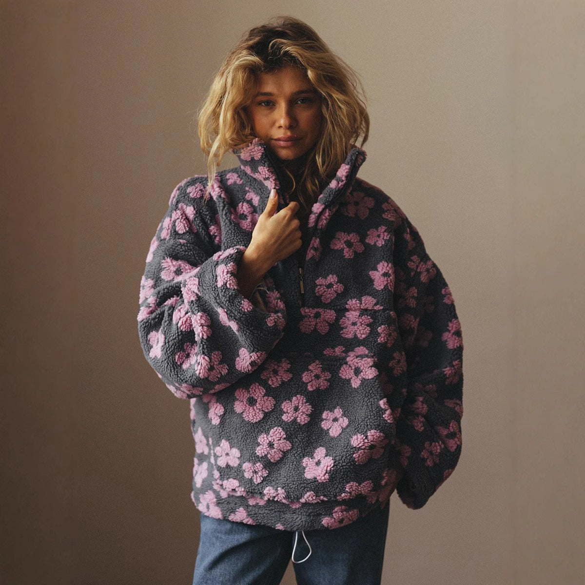 Trendy Floral Pullover Coat