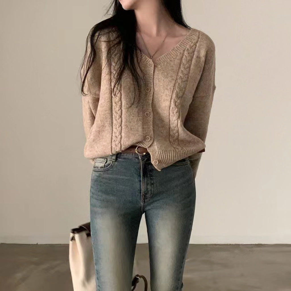V-neck Long Sleeve Cardigan Twist Ropa