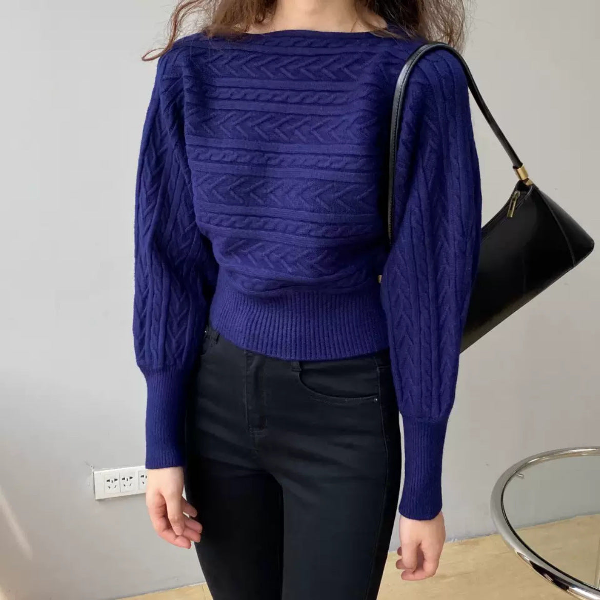 Pull Femme à Col Rond – Pull Court Décontracté au Style Féminin - Taille unique