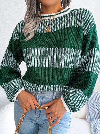Two-Tone Crewneck Dropped Shoulder Sweater